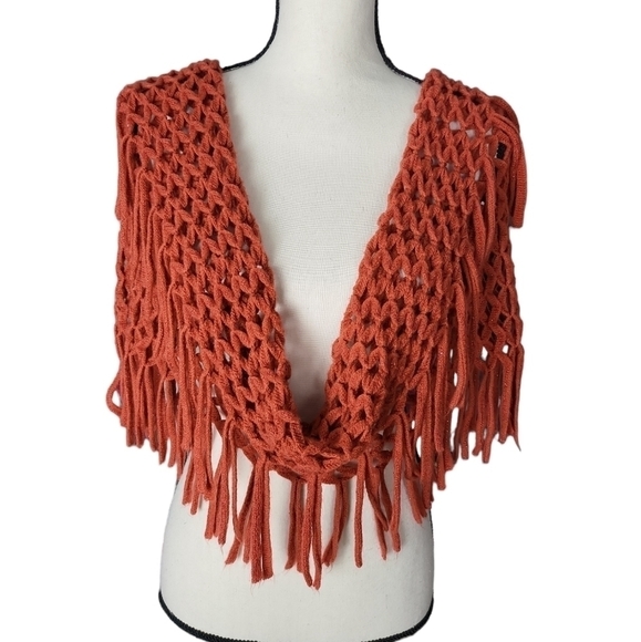 Vintage Mudd Rust Fishnet Fringe Infinity Scarf - Picture 2 of 5